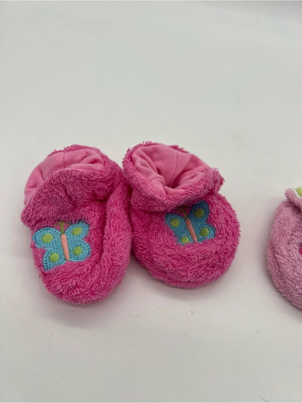 Baby Girl Soft Pink Slippers Butterfly And Flower 0-6 Months Set Of 2